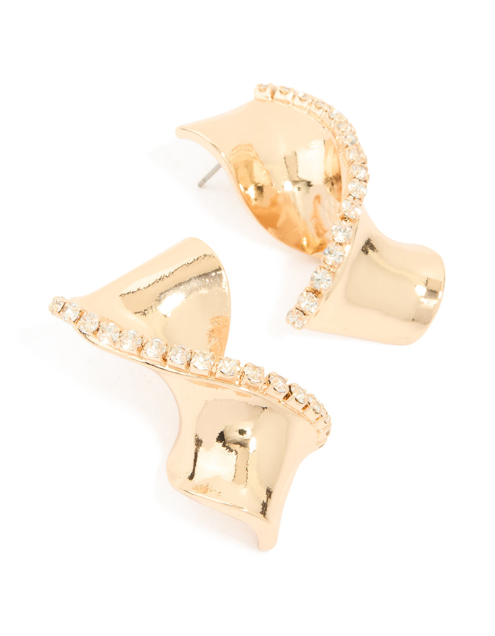 Gold Diamante Edge Twist Stud Earrings