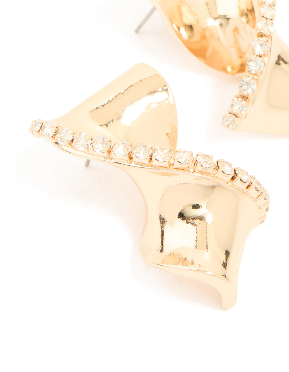 Gold Diamante Edge Twist Stud Earrings