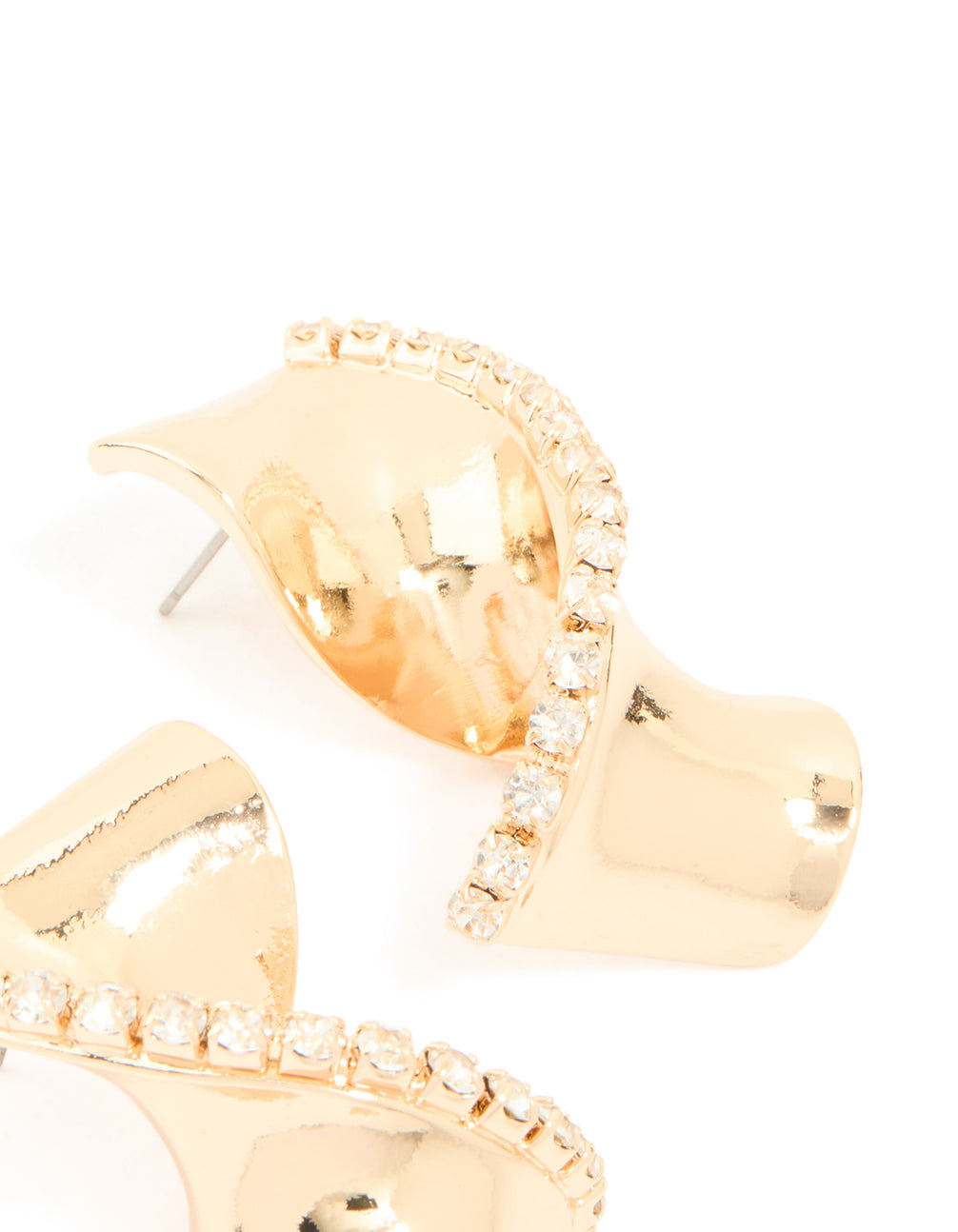 Gold Diamante Edge Twist Stud Earrings