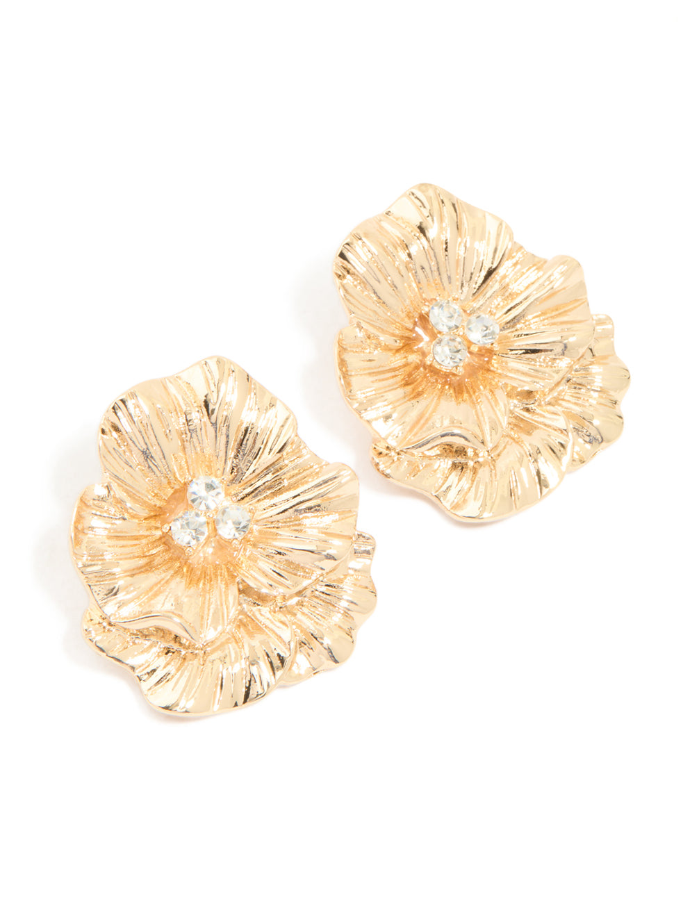 Gold Diamante Layered Flower Stud Earrings