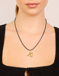 Waterproof Gold Plated Stainless Steel Large Bubble Letter M Cord Necklace - link has visual effect only