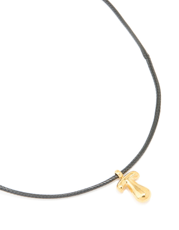 Waterproof Gold Plated Stainless Steel Large Bubble Letter T Cord Necklace