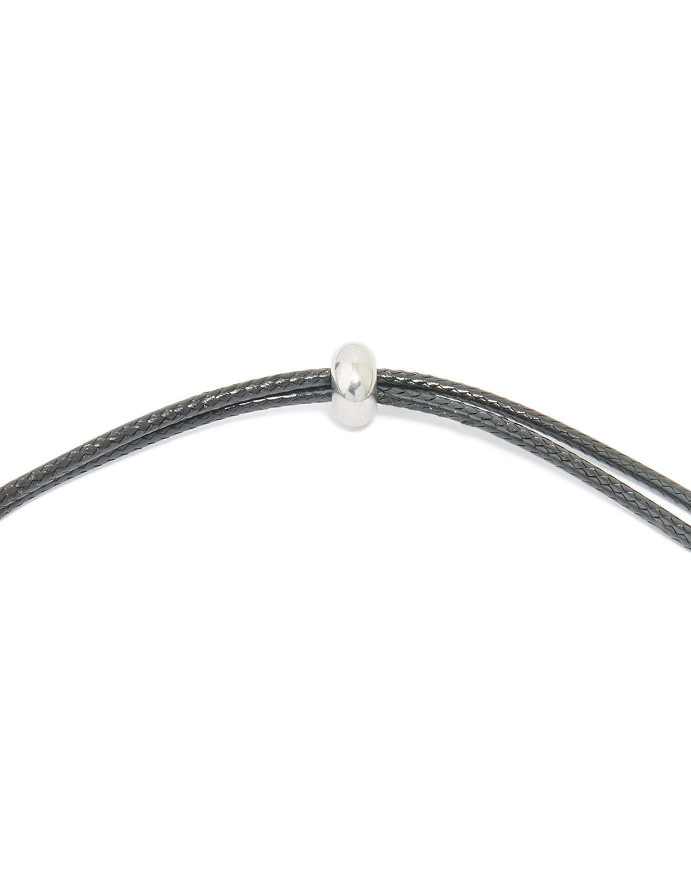This waterproof stainless steel cord necklace with large bubble letter K initials pendant in dainty styling clasp detail view