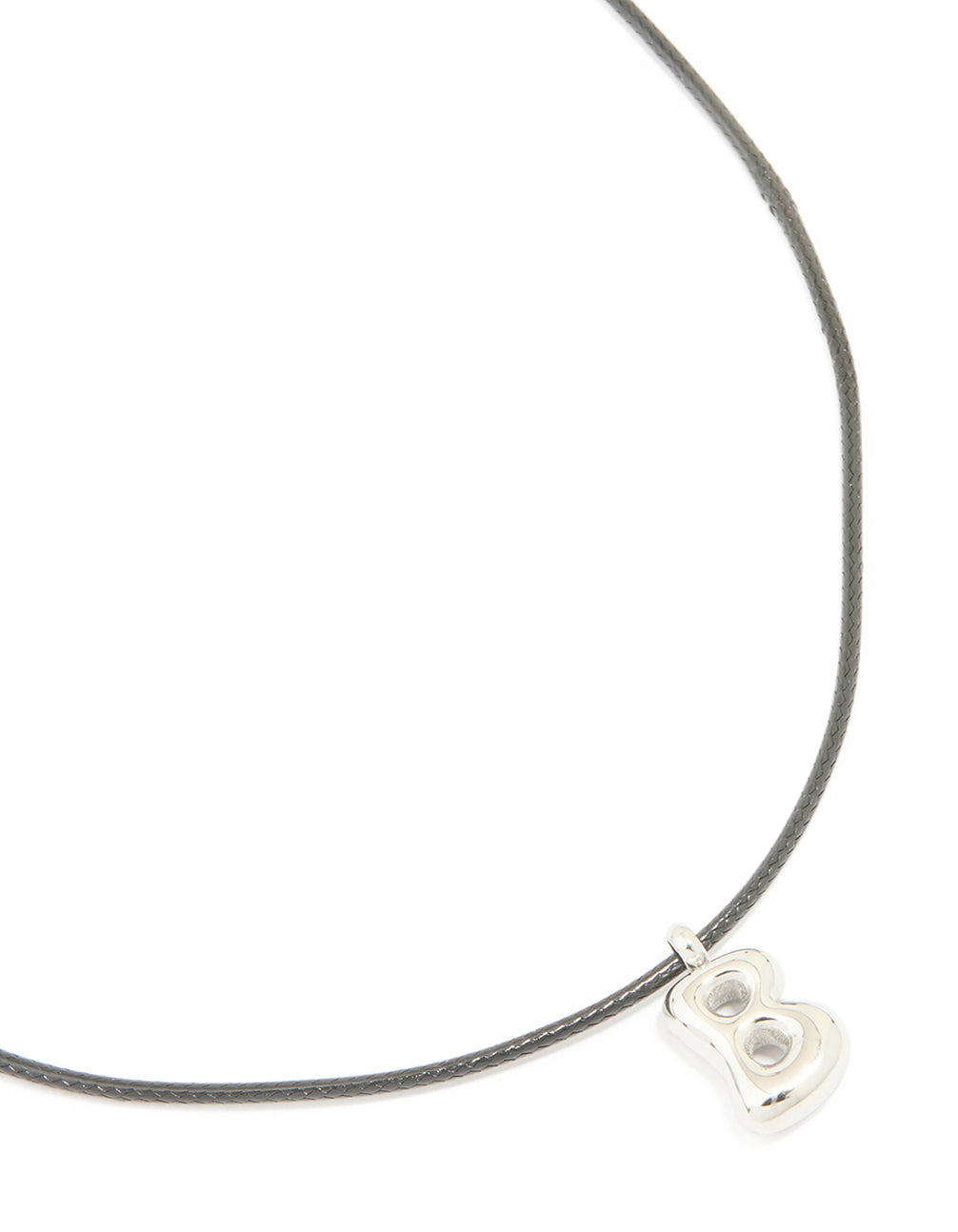 Discover a waterproof stainless steel large bubble letter B cord necklace featuring initials pendant close up view