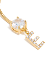Gold Plated Surgical Steel Cubic Zirconia Pavé Letter E Belly Bar - link has visual effect only