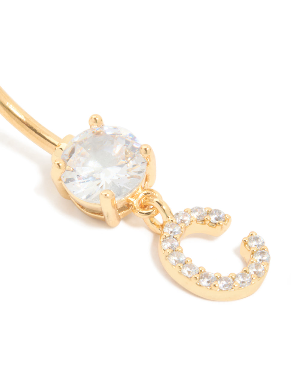 Gold Plated Surgical Steel Cubic Zirconia Pavé Letter C Belly Bar