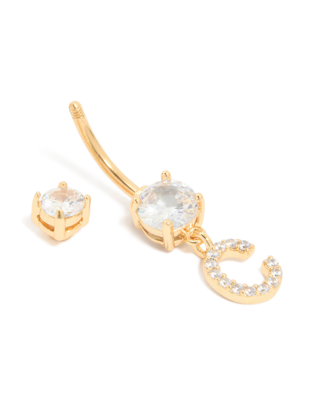 Gold Plated Surgical Steel Cubic Zirconia Pavé Letter C Belly Bar
