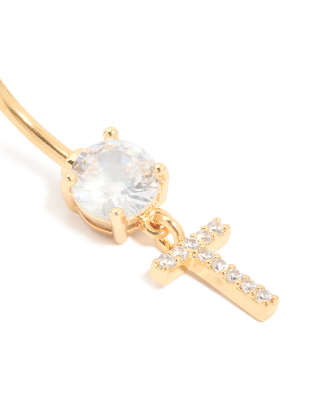 Gold Plated Surgical Steel Cubic Zirconia Pavé Letter T Belly Bar