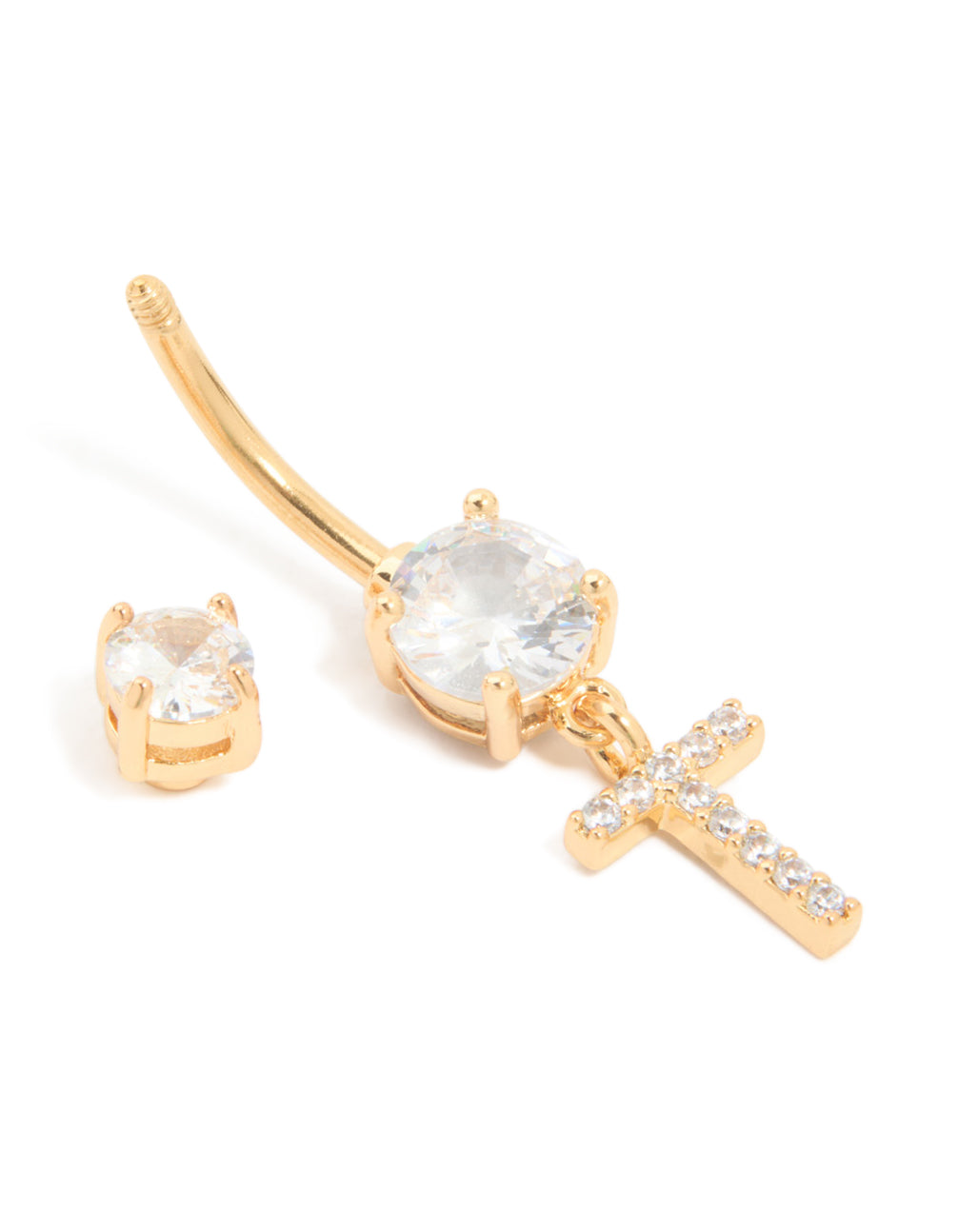Gold Plated Surgical Steel Cubic Zirconia Pavé Letter T Belly Bar