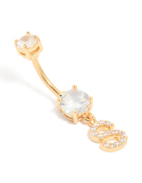 Gold Plated Surgical Steel Cubic Zirconia Pavé Letter S Belly Bar - link has visual effect only