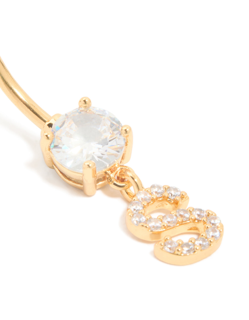Gold Plated Surgical Steel Cubic Zirconia Pavé Letter S Belly Bar