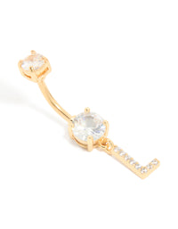 Gold Plated Surgical Steel Cubic Zirconia Pavé Letter L Belly Bar - link has visual effect only