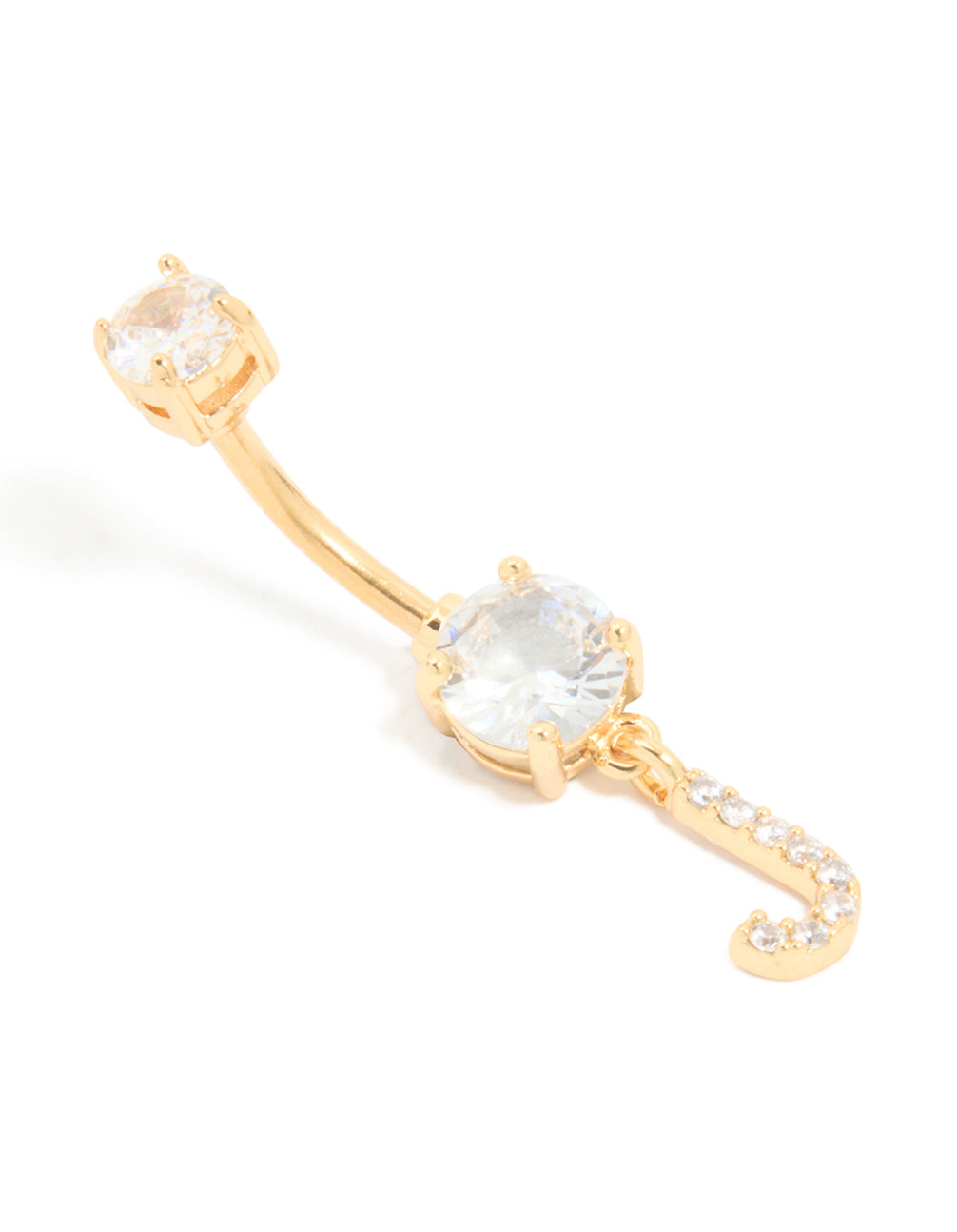 Gold Plated Surgical Steel Cubic Zirconia Pavé Letter J Belly Bar