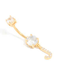 Gold Plated Surgical Steel Cubic Zirconia Pavé Letter J Belly Bar - link has visual effect only