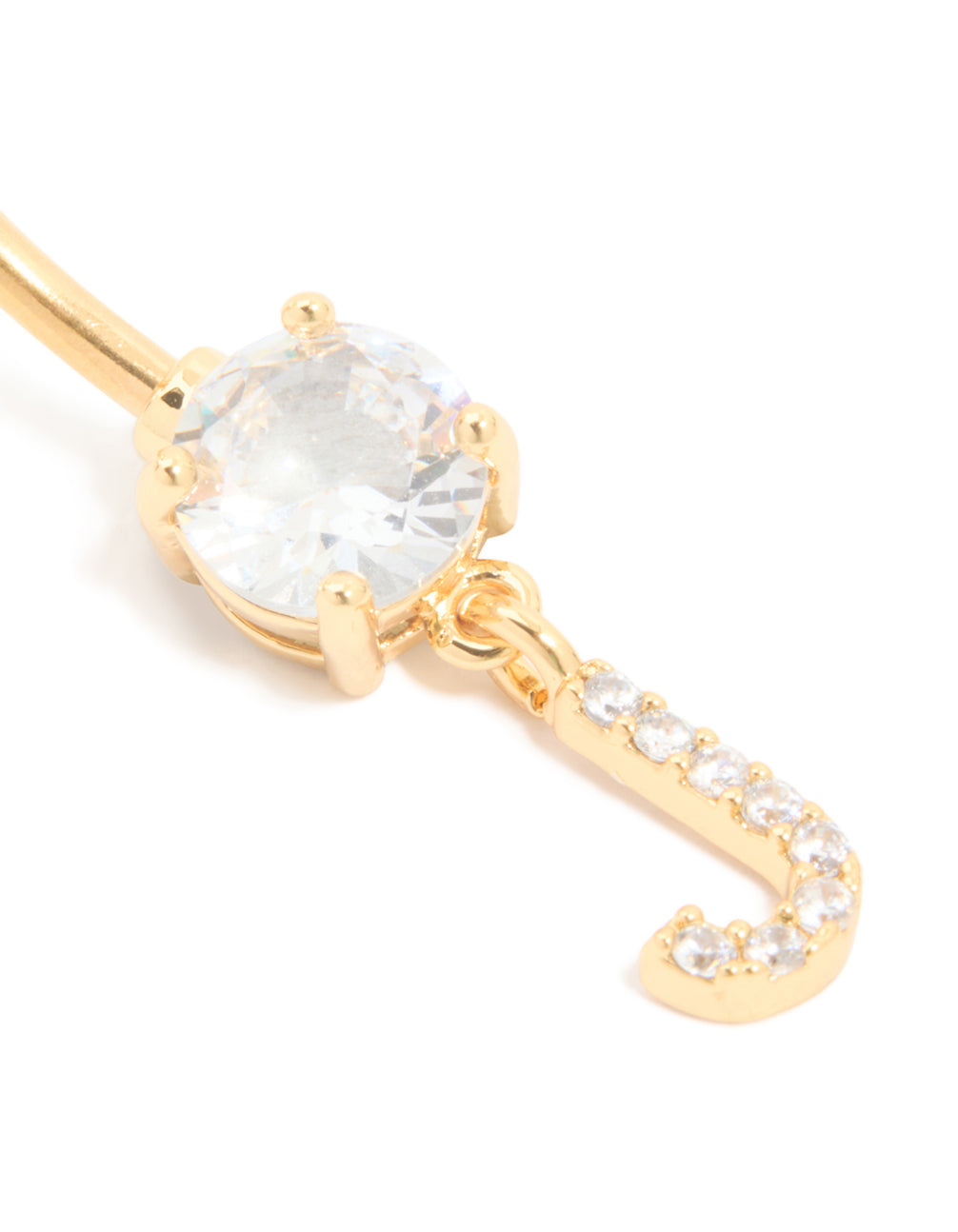Gold Plated Surgical Steel Cubic Zirconia Pavé Letter J Belly Bar