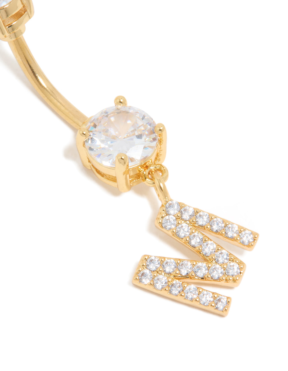 Gold Plated Surgical Steel Cubic Zirconia Pavé Letter M Belly Bar