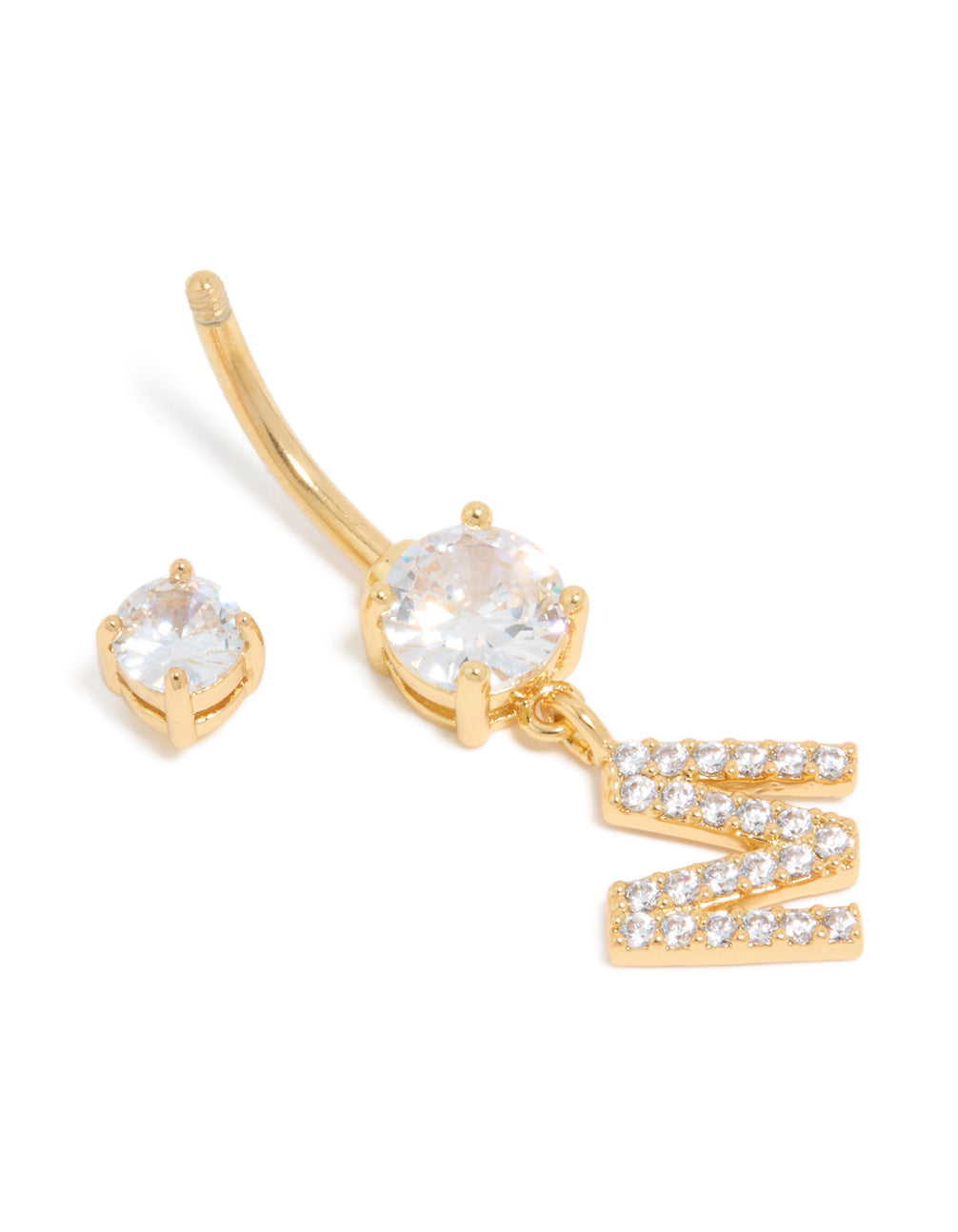Gold Plated Surgical Steel Cubic Zirconia Pavé Letter M Belly Bar