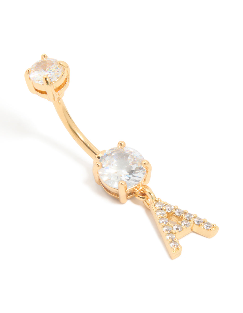 Gold Plated Surgical Steel Cubic Zirconia Pavé Letter A Belly Bar