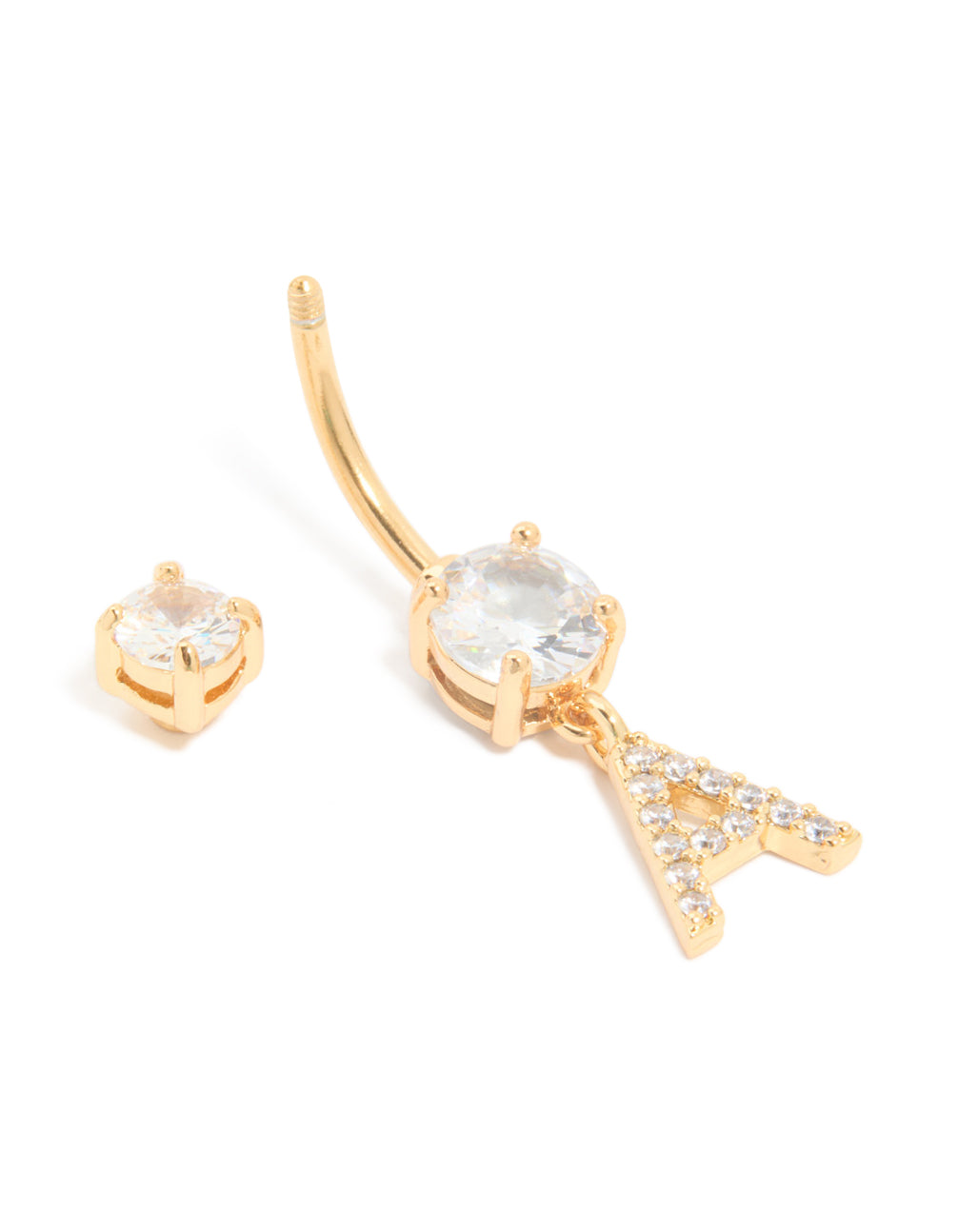 Gold Plated Surgical Steel Cubic Zirconia Pavé Letter A Belly Bar