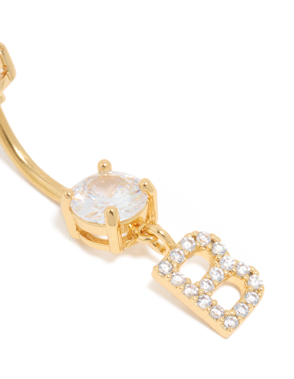 Gold Plated Surgical Steel Cubic Zirconia Pavé Letter B Belly Bar