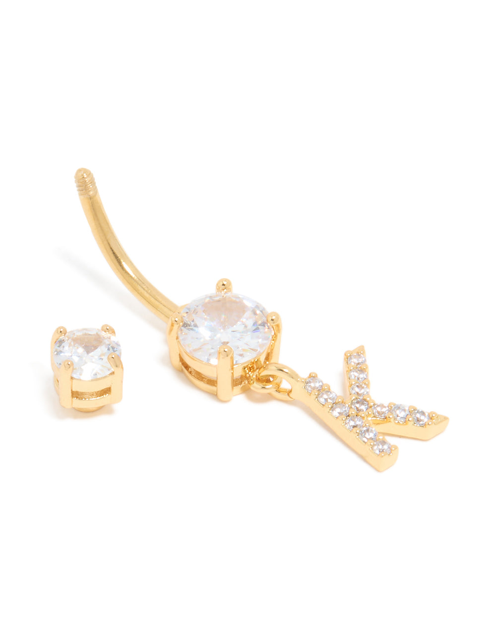 Gold Plated Surgical Steel Cubic Zirconia Pavé Letter K Belly Bar