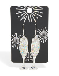 Silver Diamante Fizzy Champagne Glass Drop Earrings - link has visual effect only