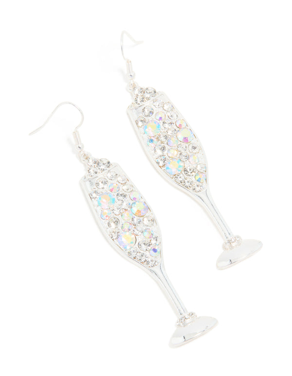 Silver Diamante Fizzy Champagne Glass Drop Earrings