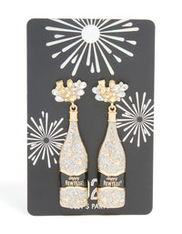 Gold Diamante Champagne Bottle & Star Earrings - link has visual effect only