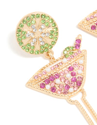 Gold Diamante Martini Cocktail Drop Earrings - link has visual effect only