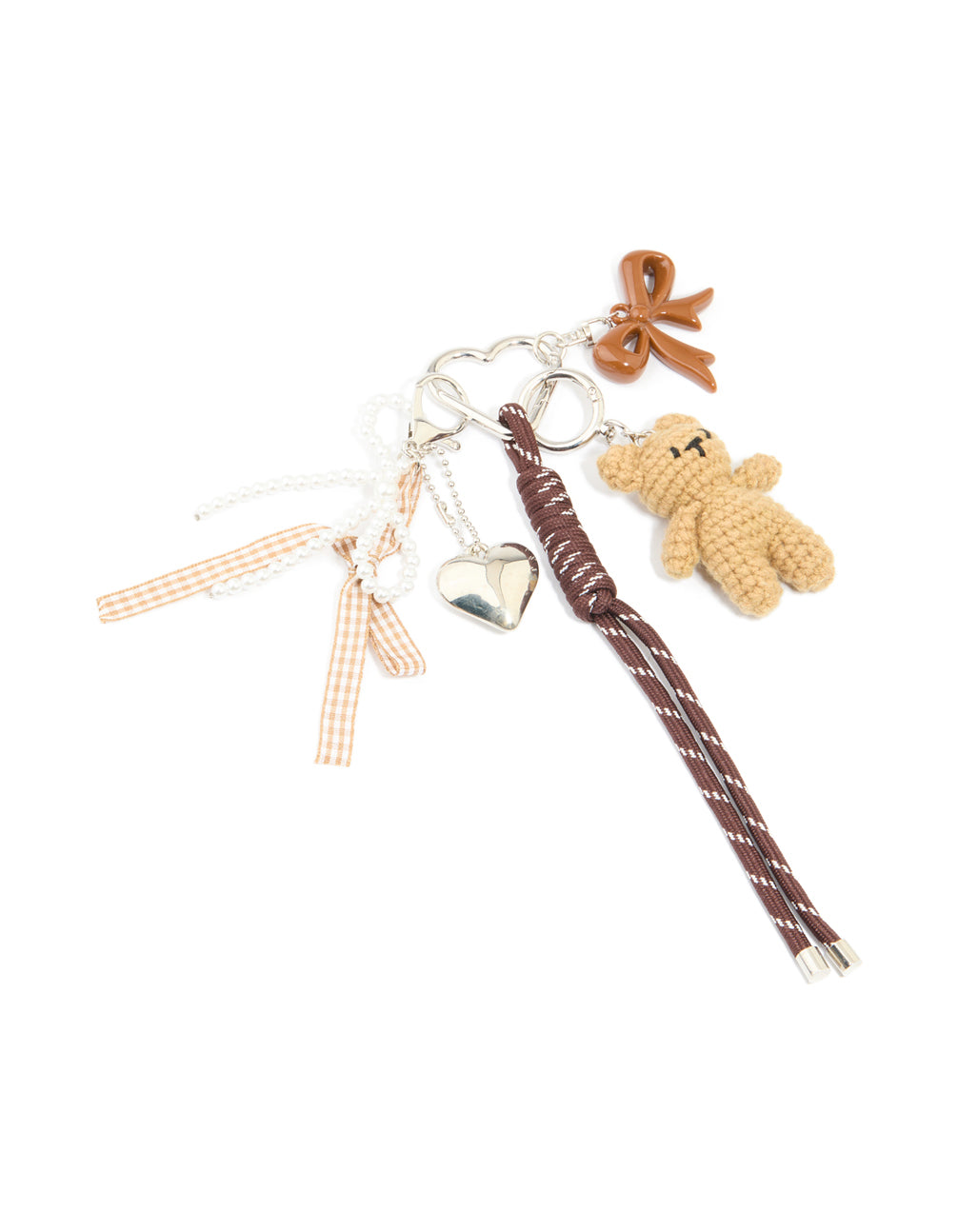 Silver Crochet Bear & Brown Bows Key Chain