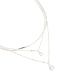 Silver Plated Cubic Zirconia Teardrop & Snake Chain Layered Necklace - link has visual effect only