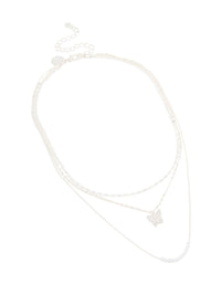 Silver Plated Cubic Zirconia Butterfly, Pearls & Chain Layered Necklace - link has visual effect only