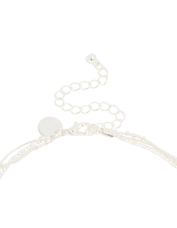 Silver Plated Cubic Zirconia Butterfly, Pearls & Chain Layered Necklace