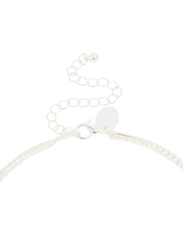 Silver Plated Cubic Zirconia Cup Chain & Snake Chain Y-Necklace