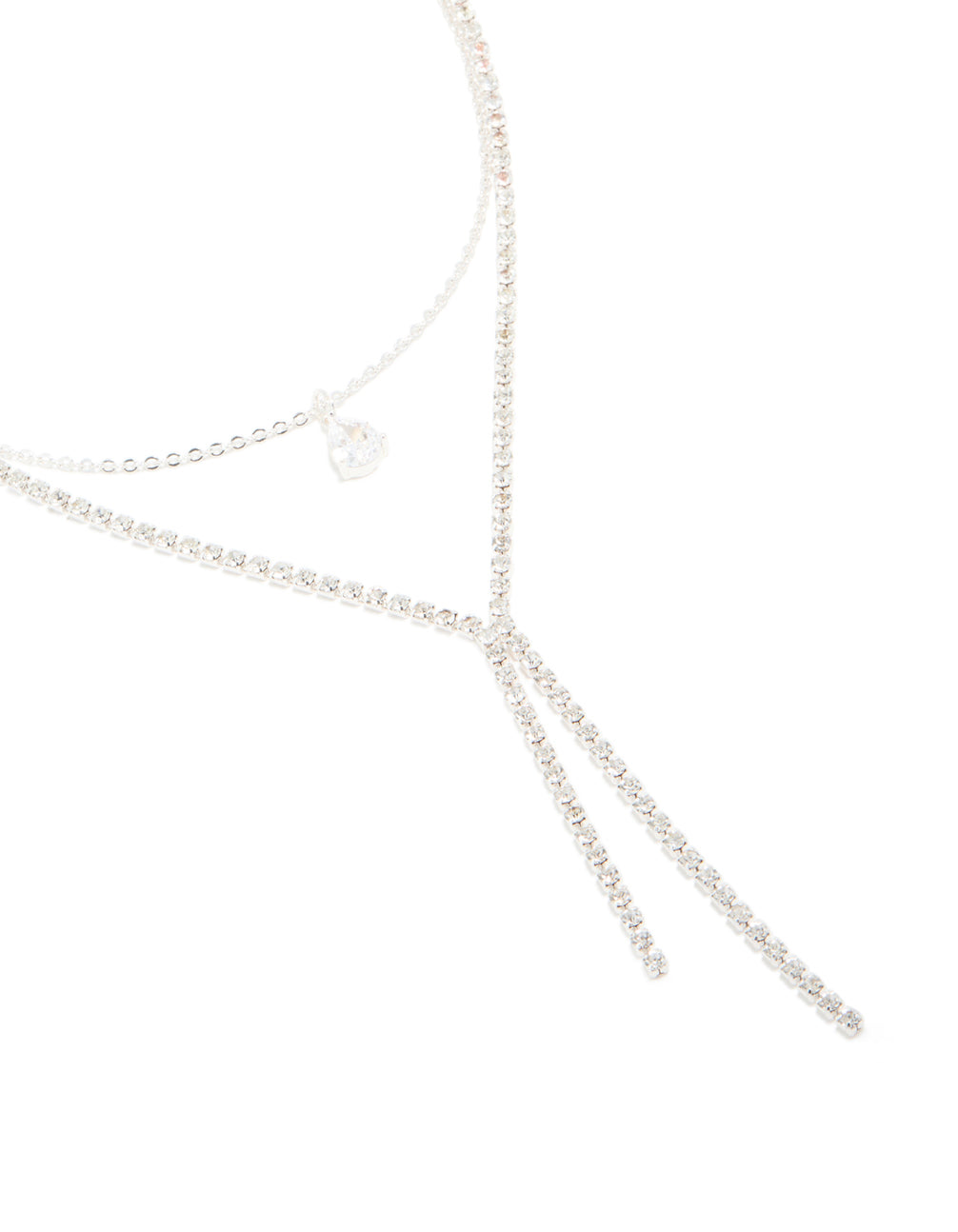 Silver Plated Cubic Zirconia Teardrop & Cup Chain Layered Necklace