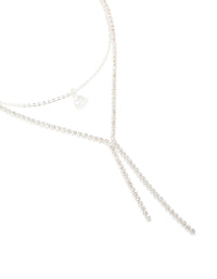 Silver Plated Cubic Zirconia Teardrop & Cup Chain Layered Necklace - link has visual effect only