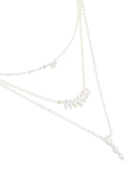 Silver Plated Cubic Zirconia Mixed Pendant Layered Necklace - link has visual effect only