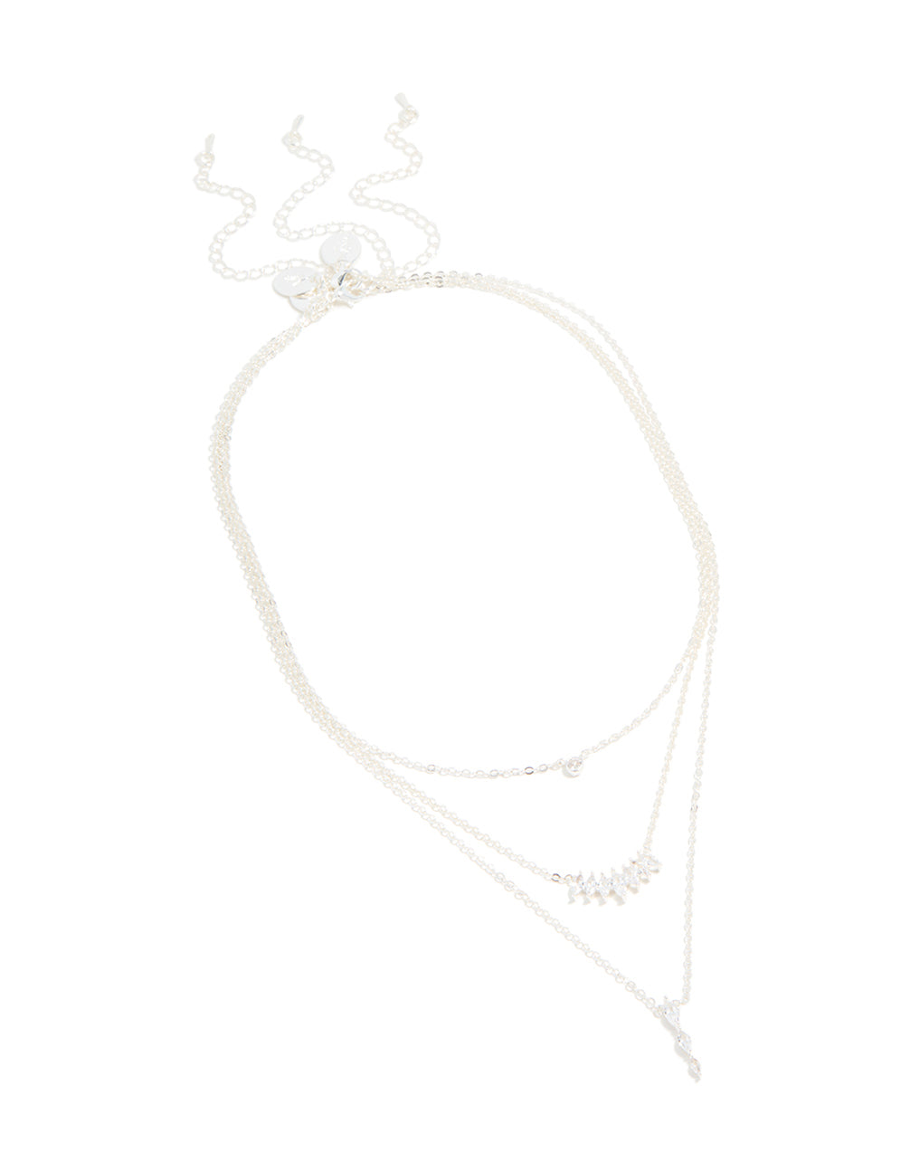 Silver Plated Cubic Zirconia Mixed Pendant Layered Necklace