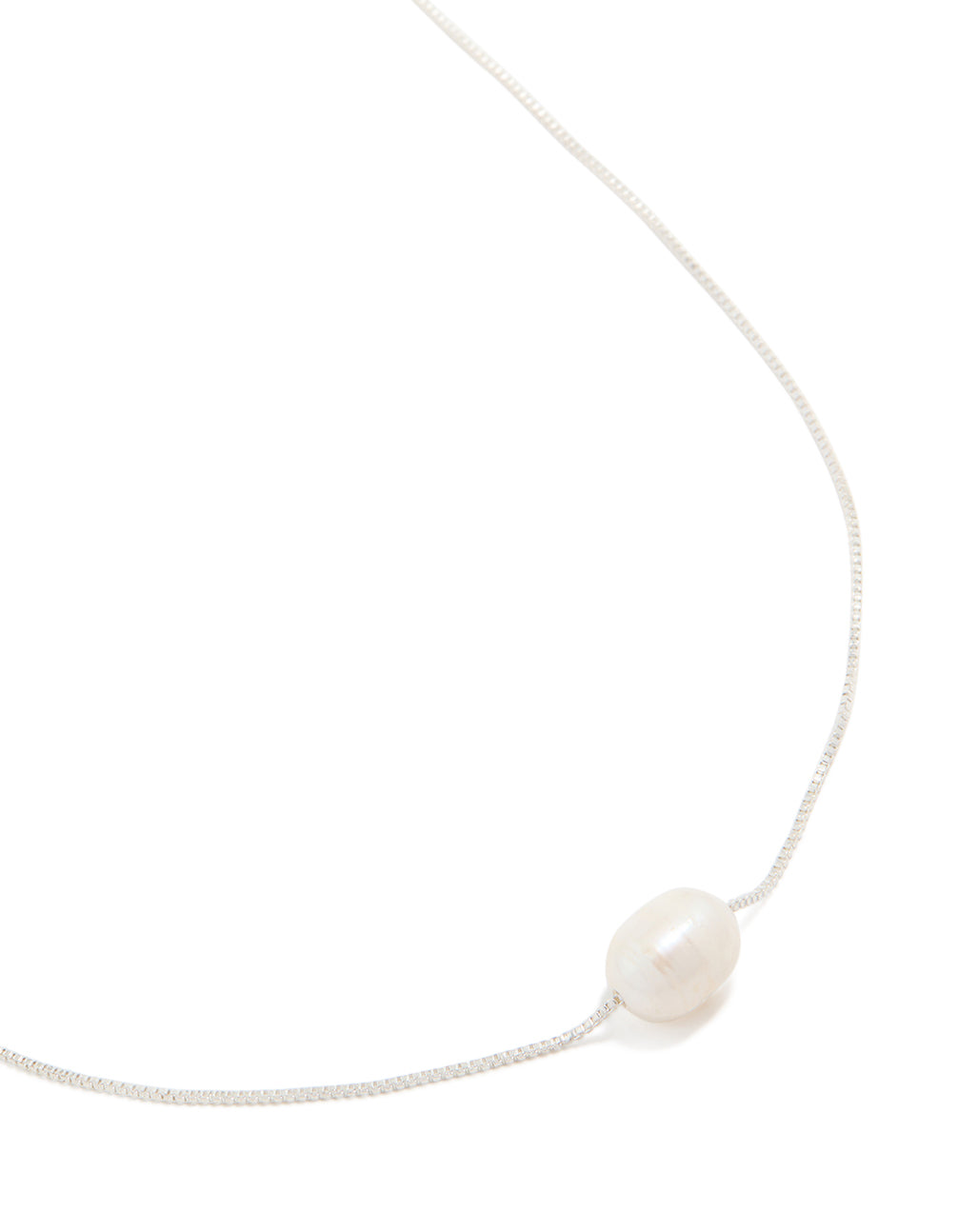 Silver Plated Freshwater Pearl Dainty Snake Chain Necklace