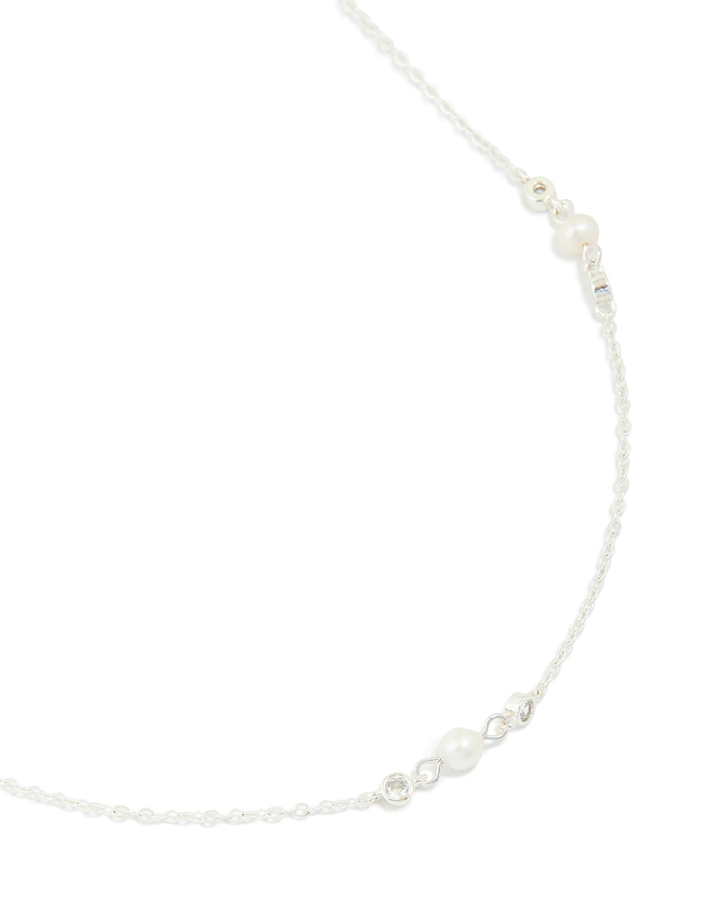 Silver Plated Dainty Cubic Zirconia & Freshwater Pearl Necklace