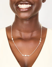 Silver Plated Dainty Cubic Zirconia & Freshwater Pearl Necklace - link has visual effect only
