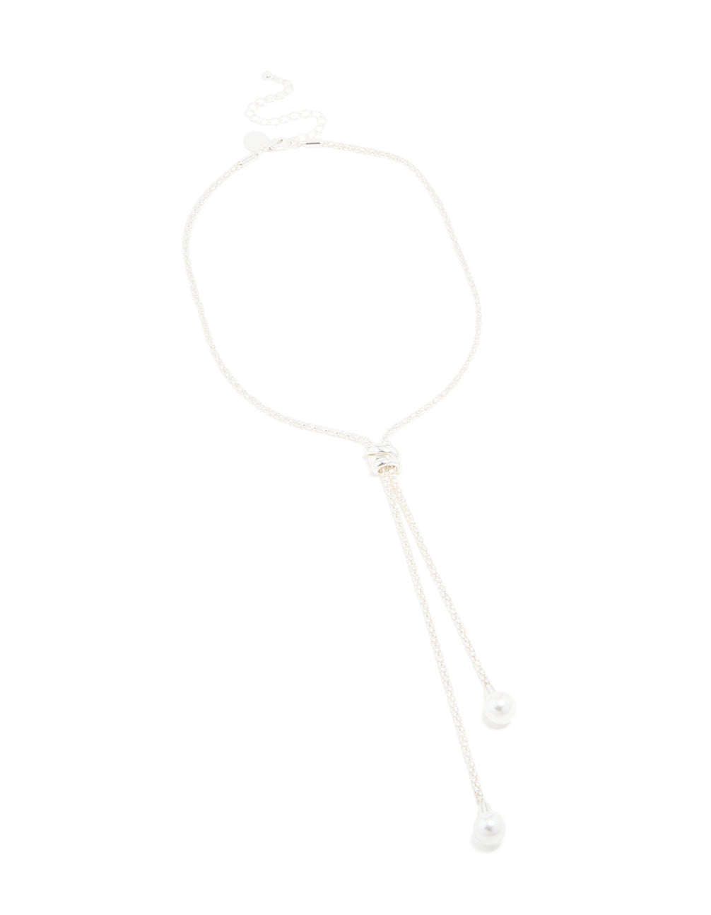 Silver Plated Pearl Twisted Chain Adjustable Toggle Necklace