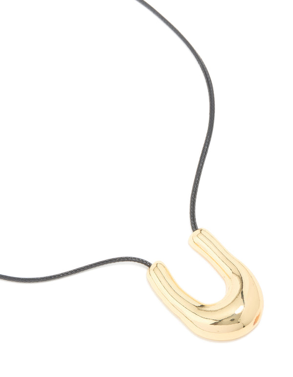 Waterproof Gold Plated Stainless SteeL U-Shaped Pendant Cord Necklace