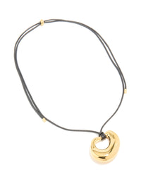Gold Open Molten Pendant Black Cord Necklace - link has visual effect only