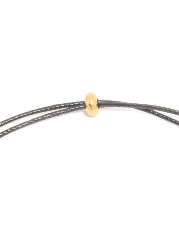 Waterproof Gold Plated Stainless Steel Molten Pebble Pendant Black Cord Necklace