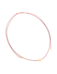 Waterproof Gold Plated Stainless Steel Miini Pebble Pendant Pink Cord Necklace - link has visual effect only