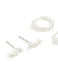 Silver Plated Cubic Zirconia Fine Huggie & Stud Earrings 4-Pack - link has visual effect only