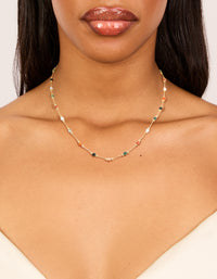 Gold Plated Multicoloured Semi Precious Stone Short Necklace - link has visual effect only