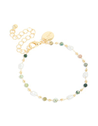 Gold Plated Green Semi Precious & Pearls Bracelet - link has visual effect only