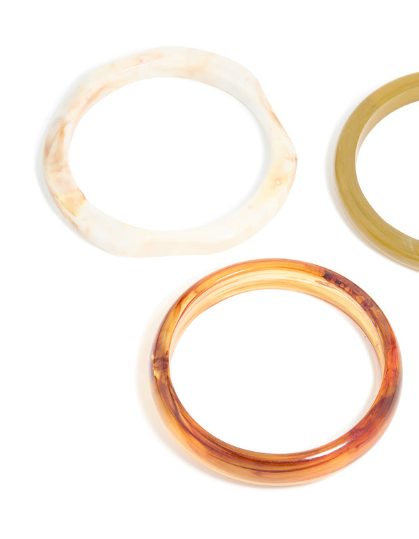 Gold Brown & Cream Acrylic Statement Large Bangles 3- Pack